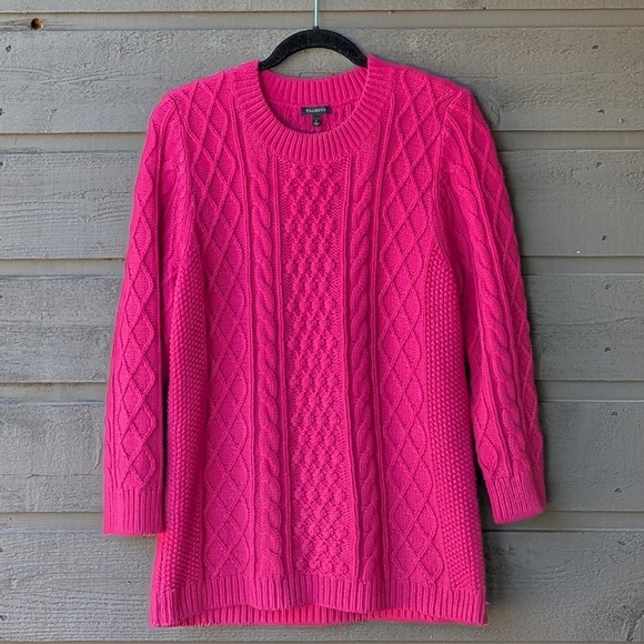Talbots Sweaters - Talbots Magenta Pink Cable Knit Crew Neck Sweater Size Large Cotton Wool